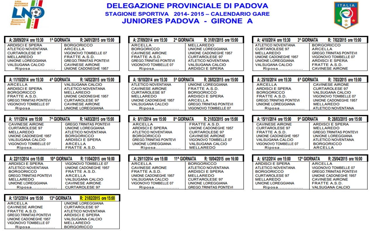 Juniores provinciali ecco i calendari di Padova e del "Basso Piave"